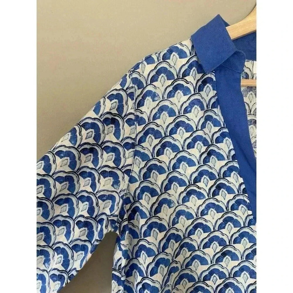 Sigrid Olsen 100% Linen Blouse Size Medium Blue white 3/4 Sleeve Shirt Resort - Picture 7 of 10